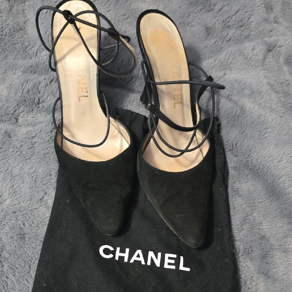 Chanel Black Suede Heels